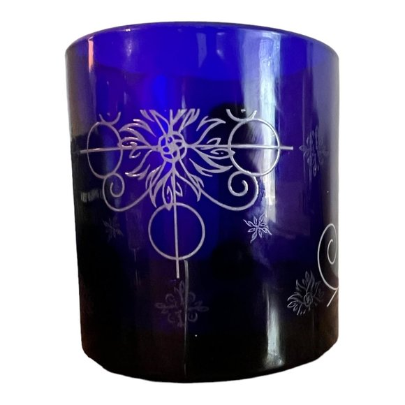 Cobalt Blue Coffee Cup, Mug Etched Pattern Made in USA - Picture 4 of 7